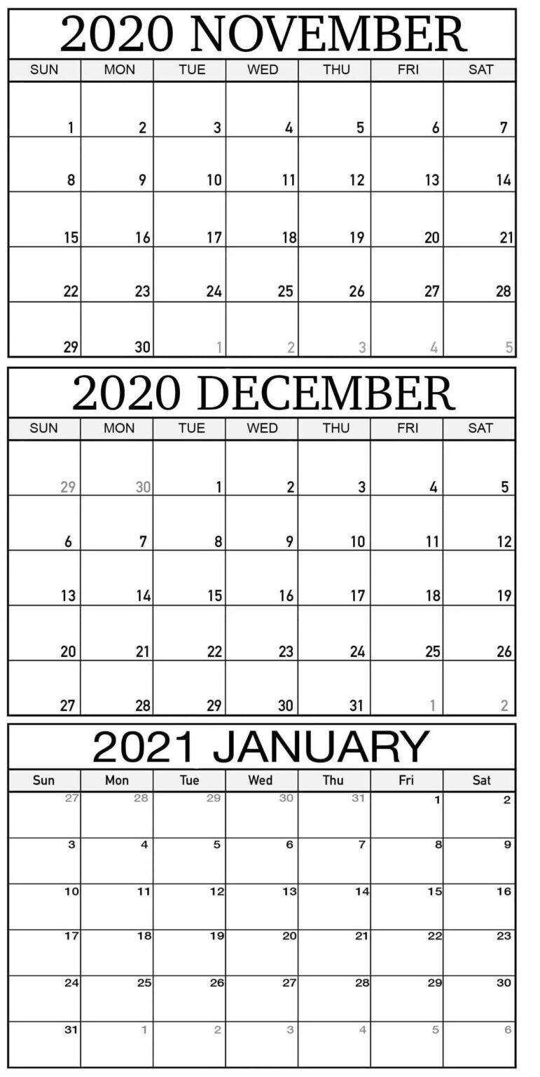 free november 2020 to january 2021 calendar for planning