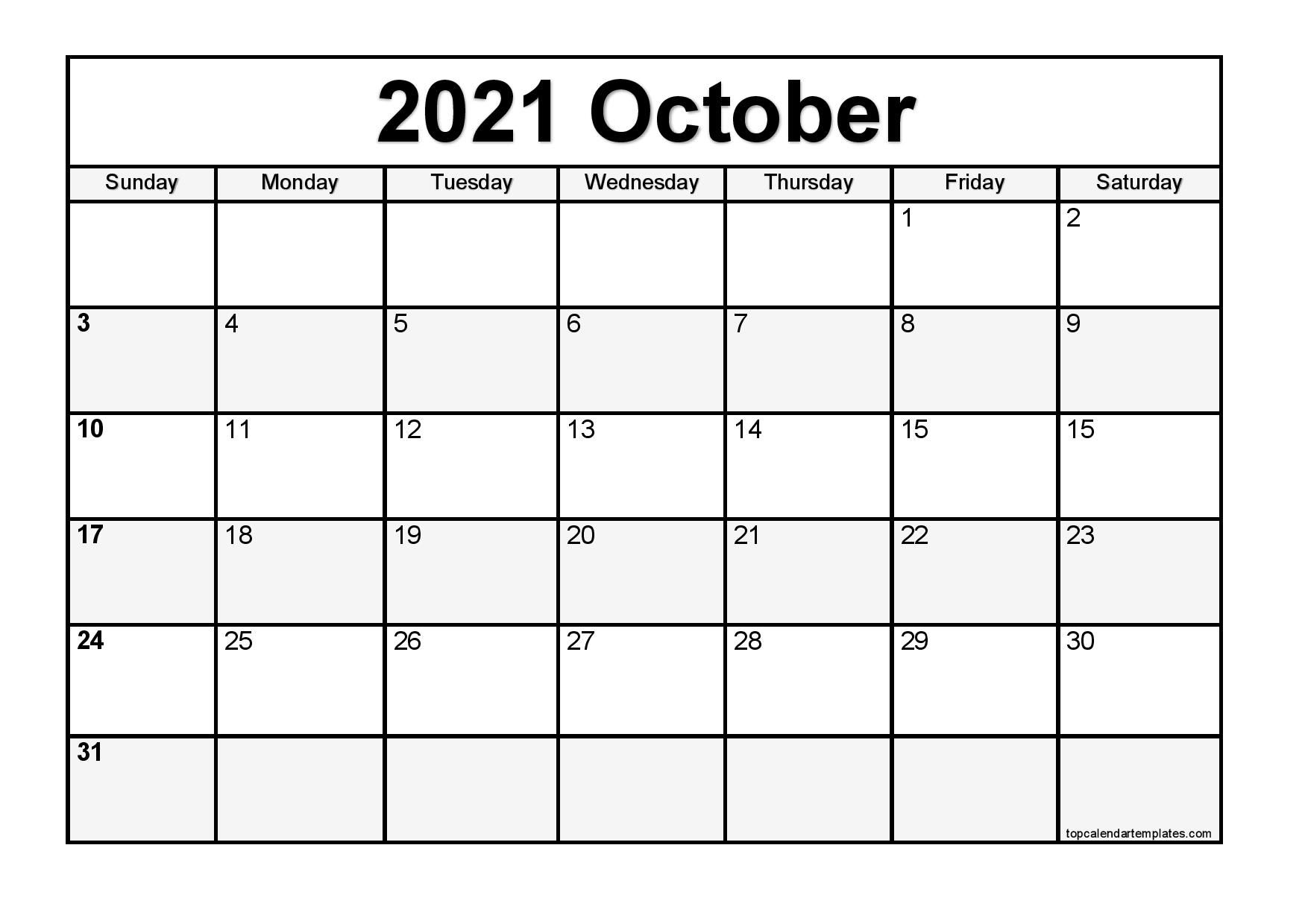 Free October 2021 Printable Calendar In Pdf Format