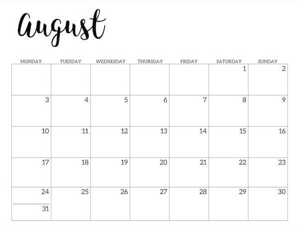 Free Printable 2020 Calendar Monday Start Paper Trail