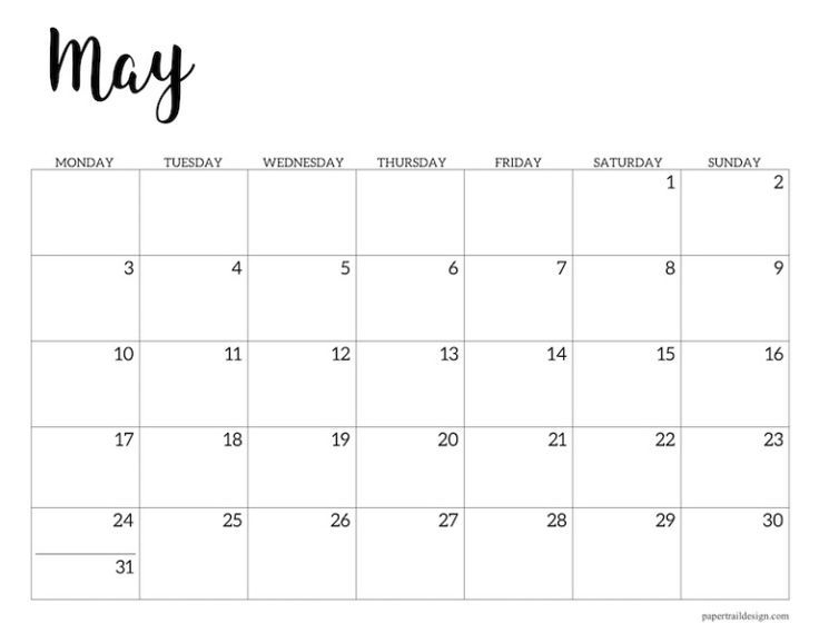 Free Printable 2021 Calendar Monday Start | Paper Trail