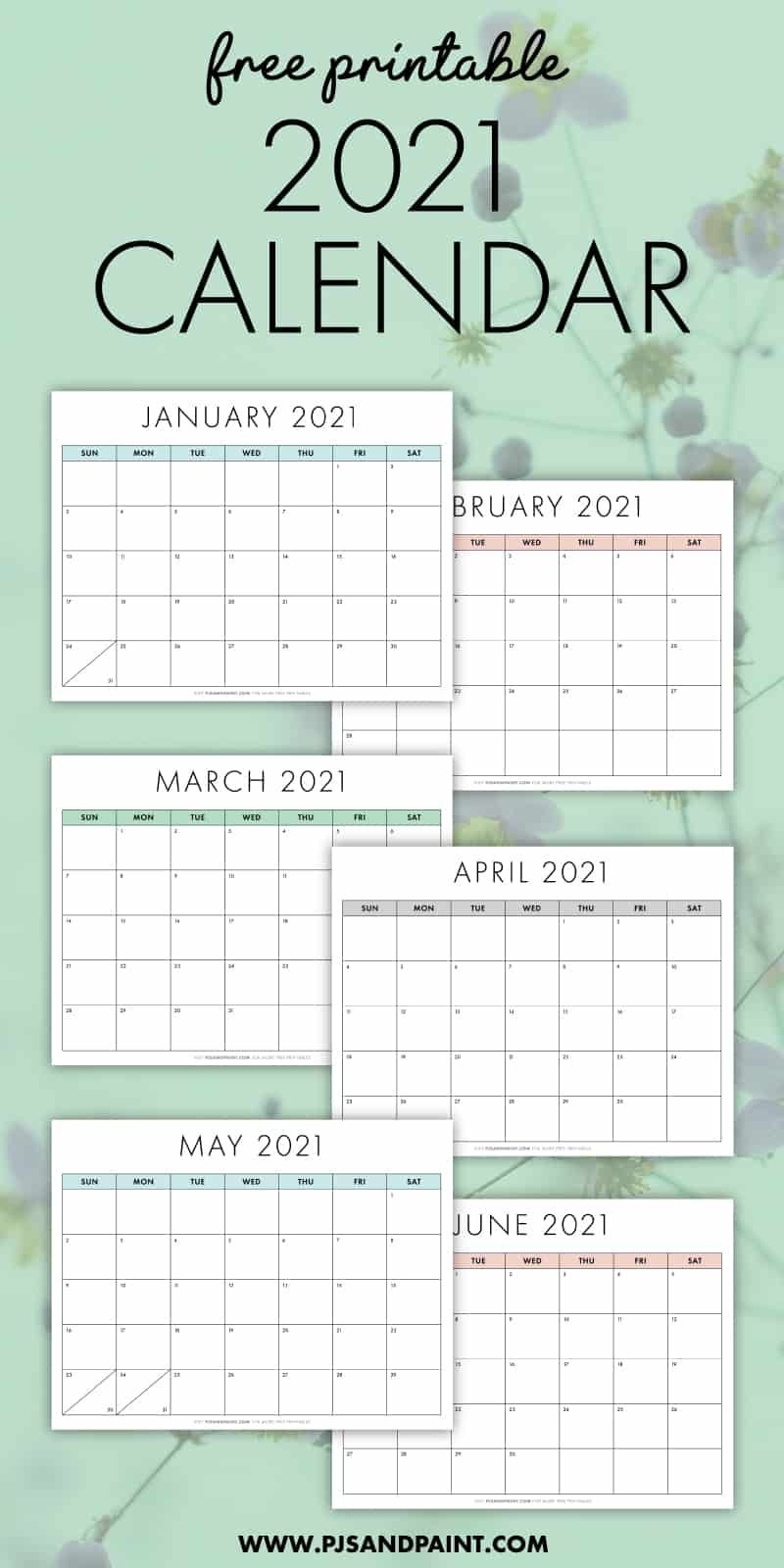 free printable 2021 calendar sunday start pjs and paint