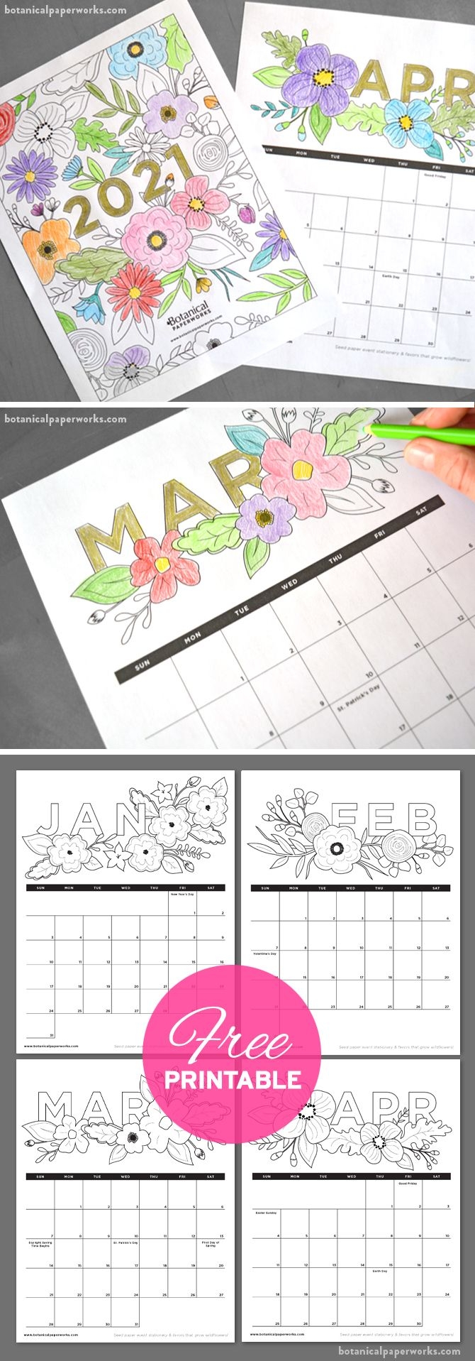 free printable 2021 calendars | botanical paperworks