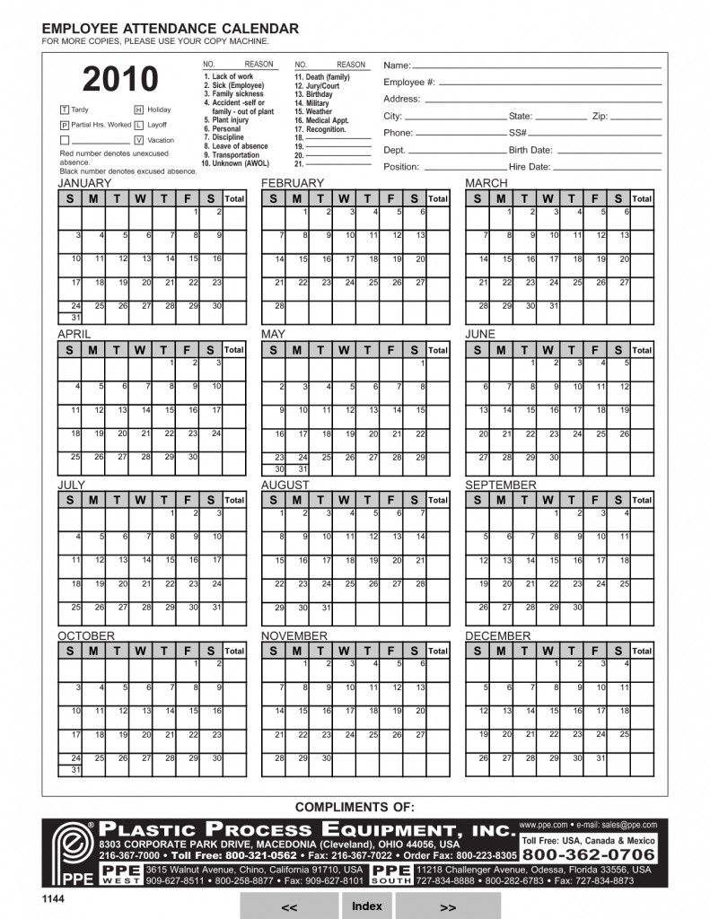 free printable 2021 employee attendance calendar | 2021