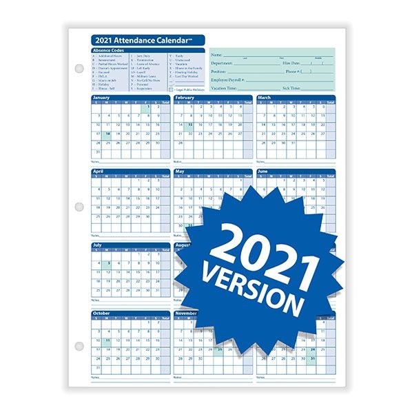 Free Printable 2021 Employee Attendance Calendar Ppe