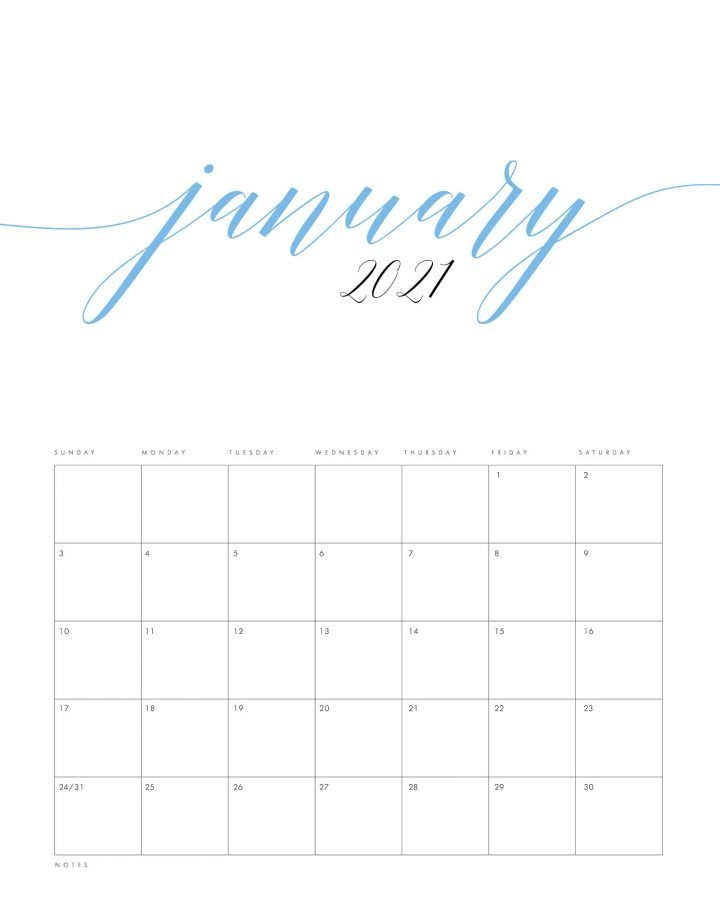 Free Printable 2021 Minimalist Color Calendar The