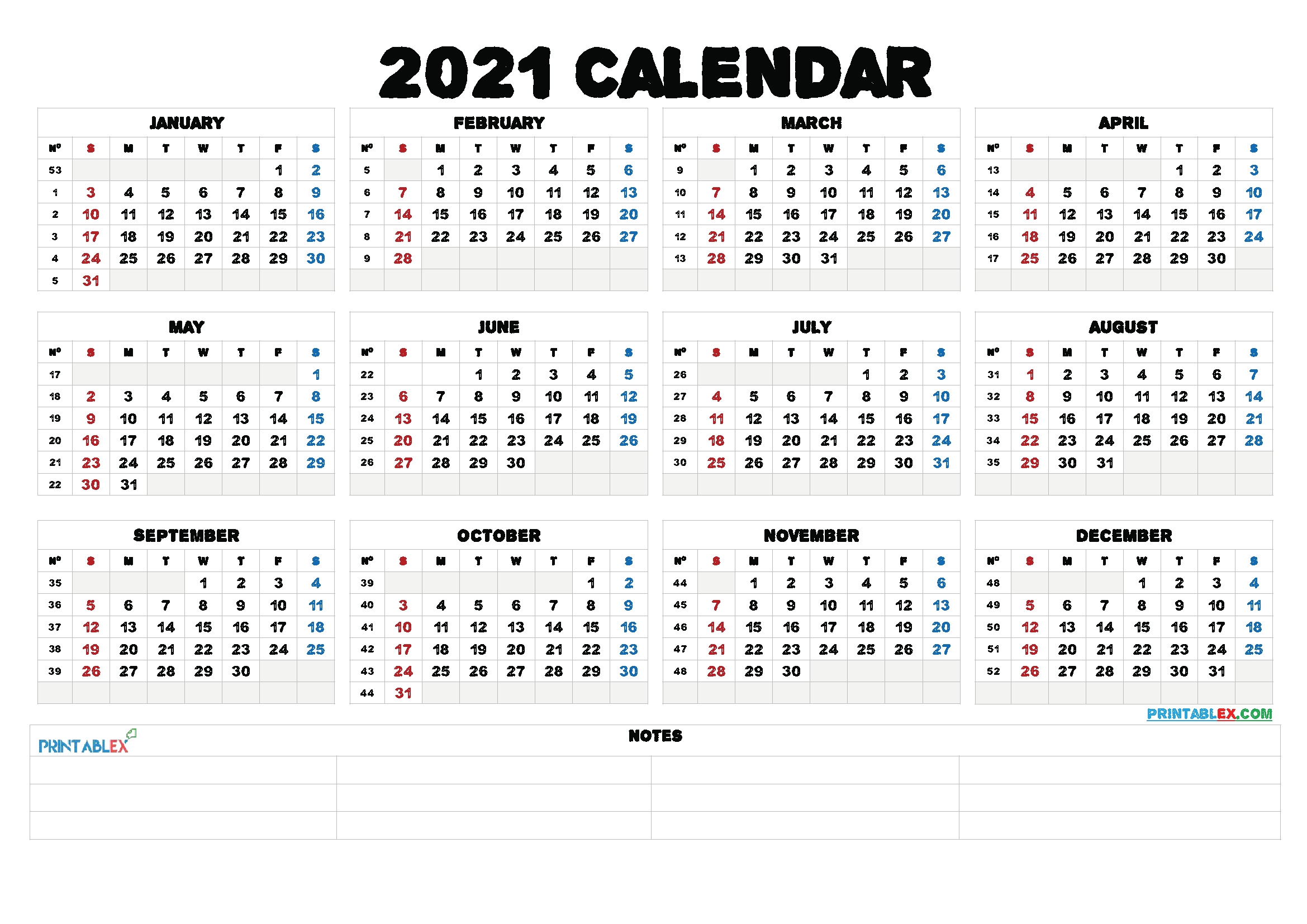 Free Printable 2021 Yearly Calendar 21ytw53