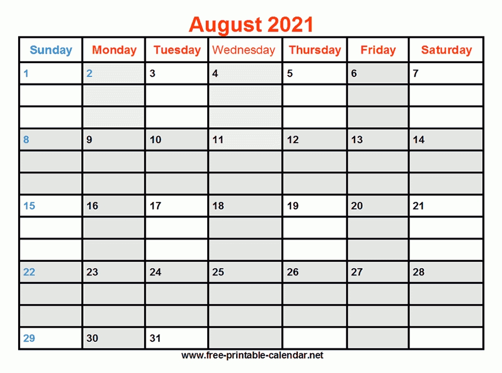 free printable august 2021 calendar