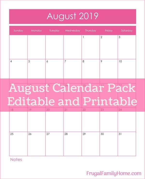 Free Printable August Calendar Pack That Is Editable