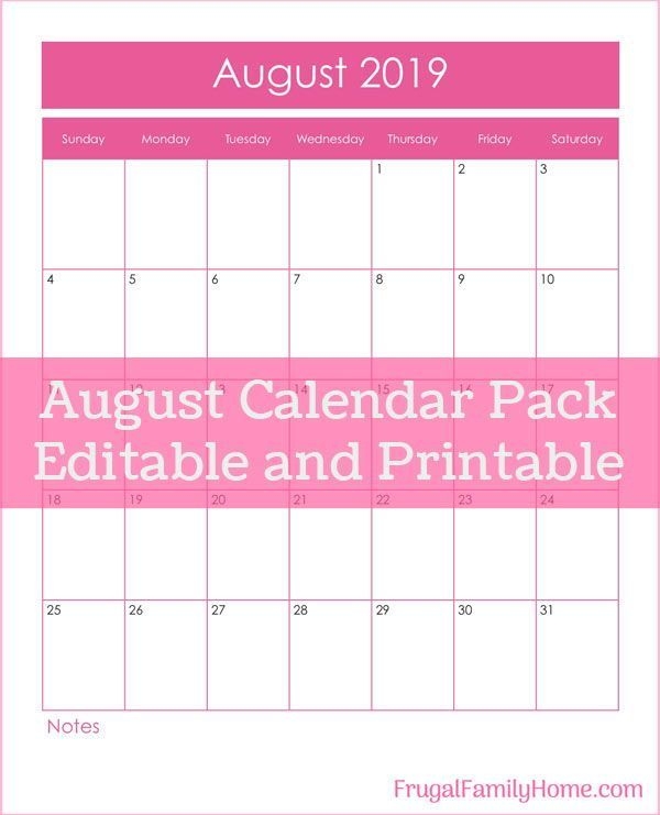 free printable august calendar pack that is editable