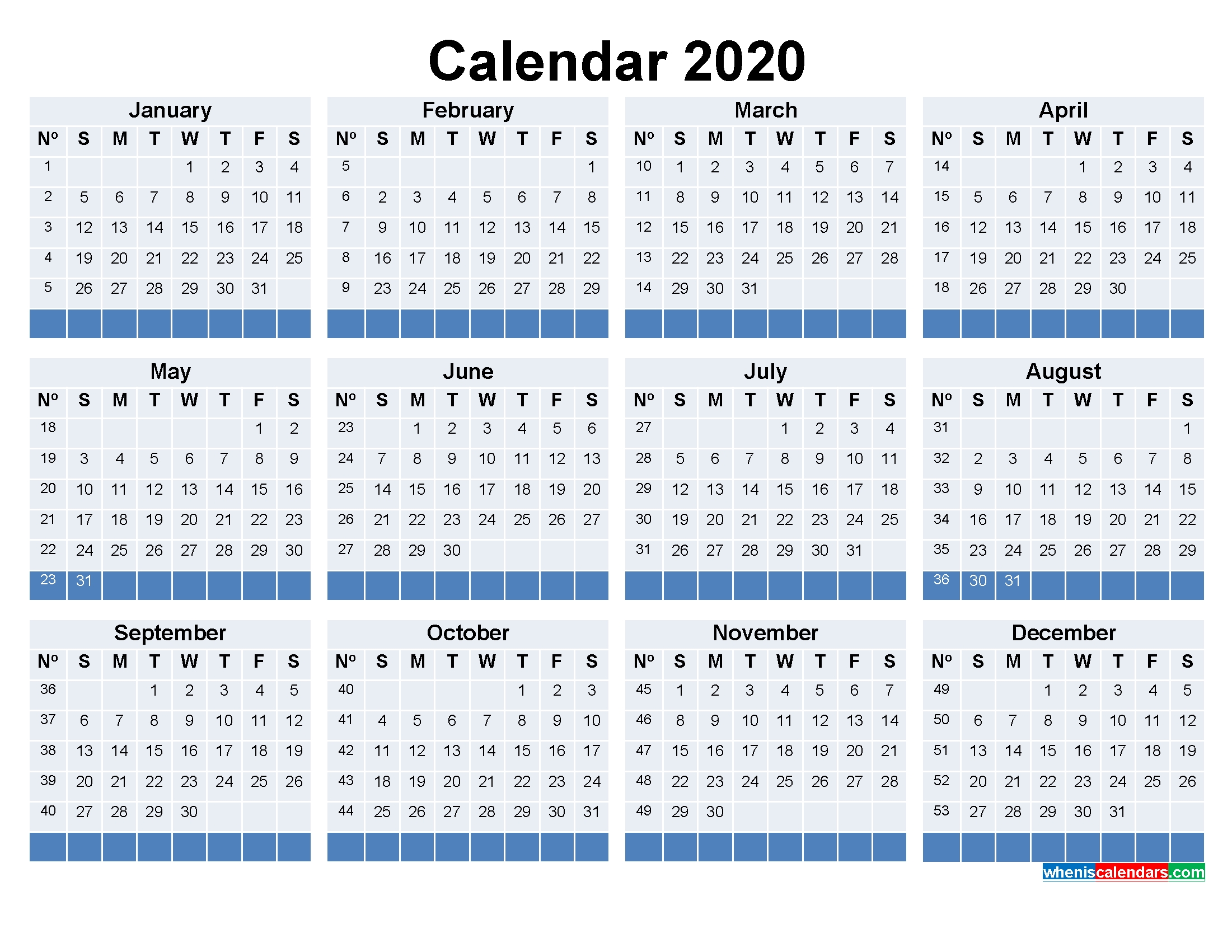 free printable calendar with week numbers 2020