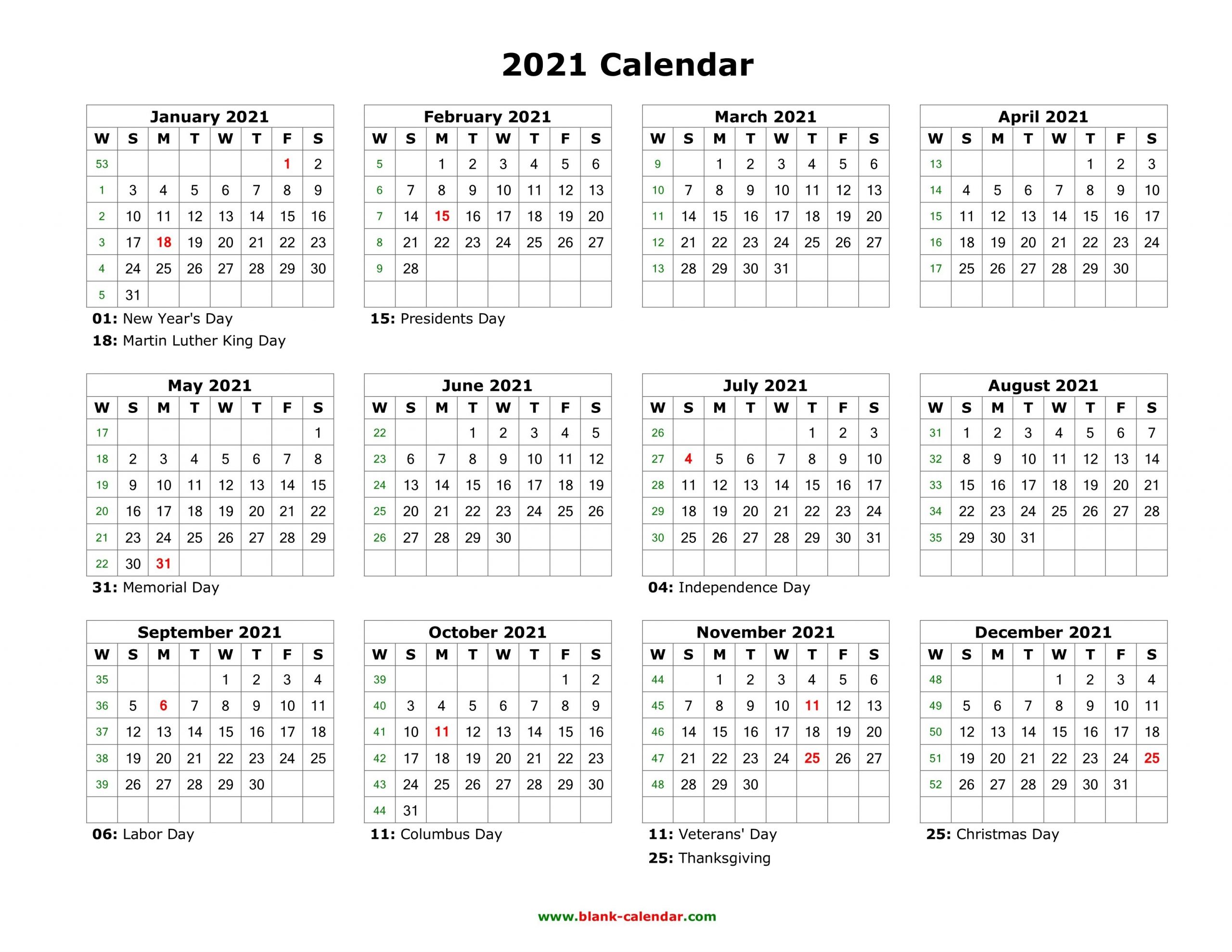 Free Printable Calendar Year 2021 | Calendar Printables