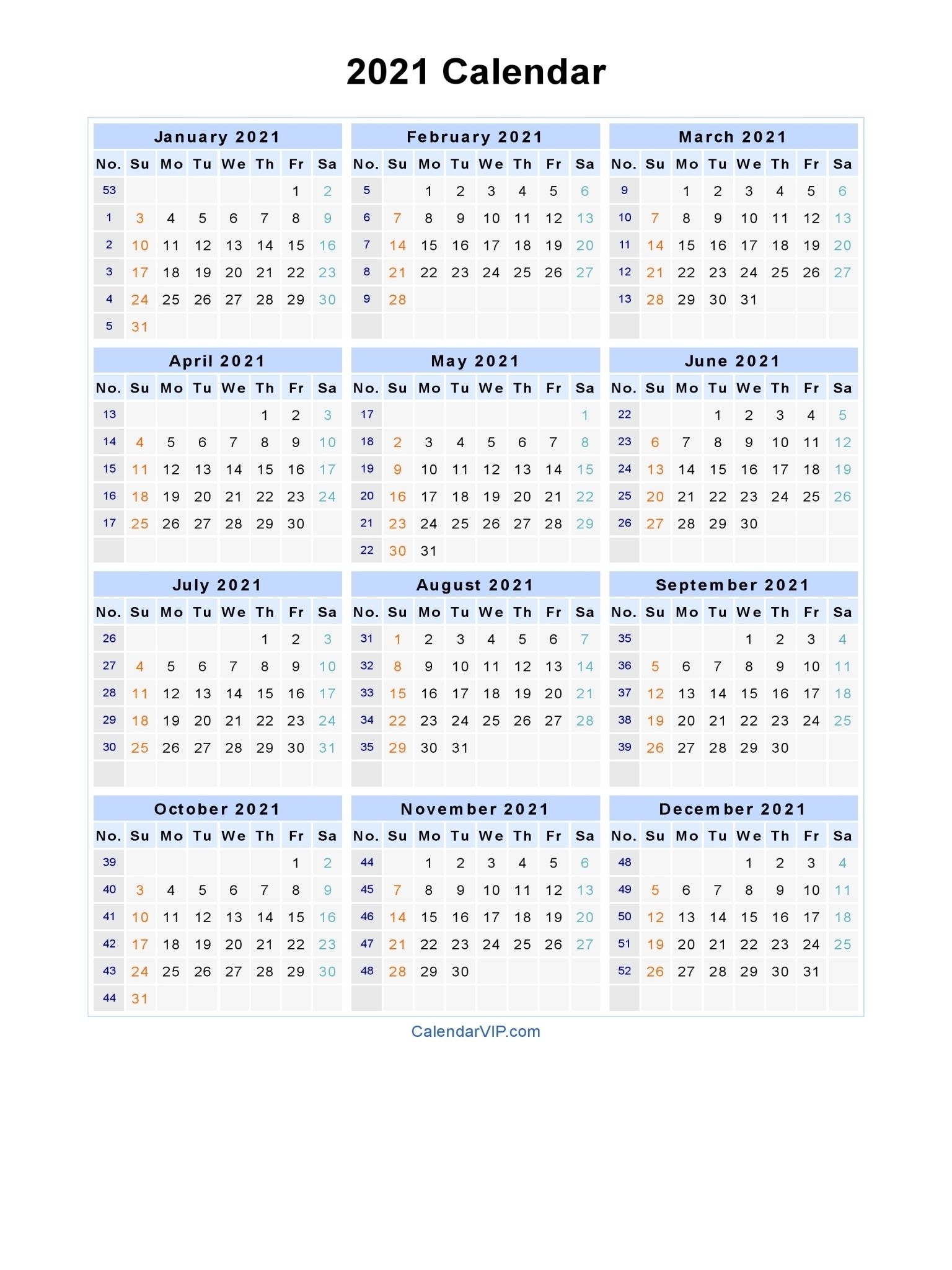 Free Printable Calendar Year 2021 | Ten Free Printable