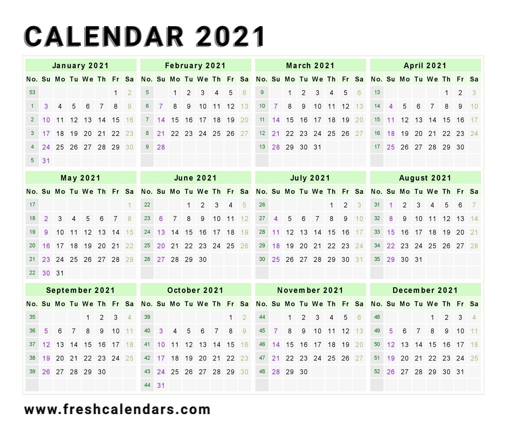 Free Printable Calendar Year 2021 | Ten Free Printable