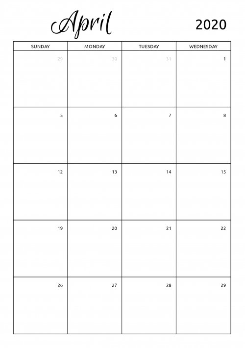 free printable lined monthly calendar 2020 image