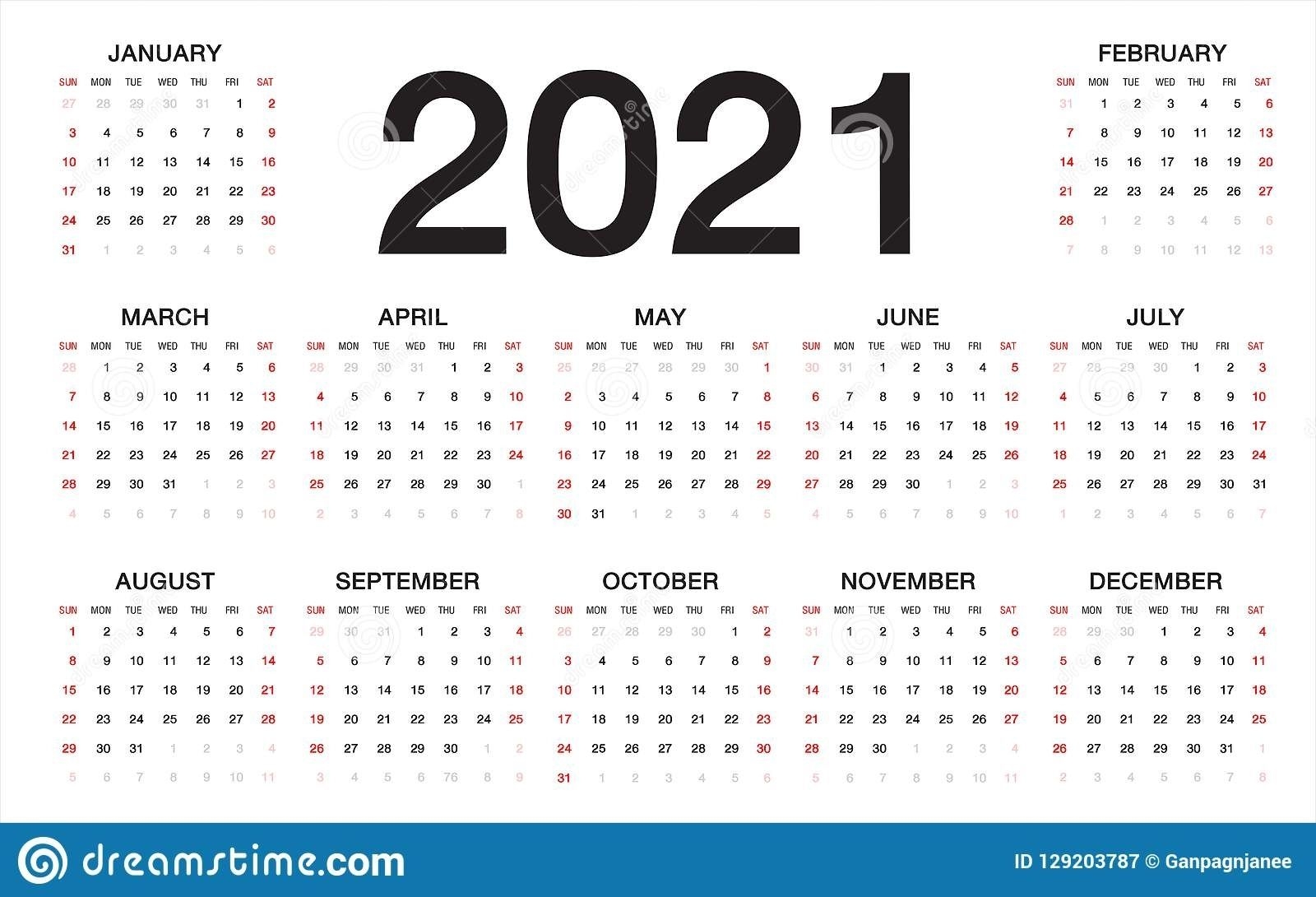 free printable sunday thru saturday 2021 calendar | ten