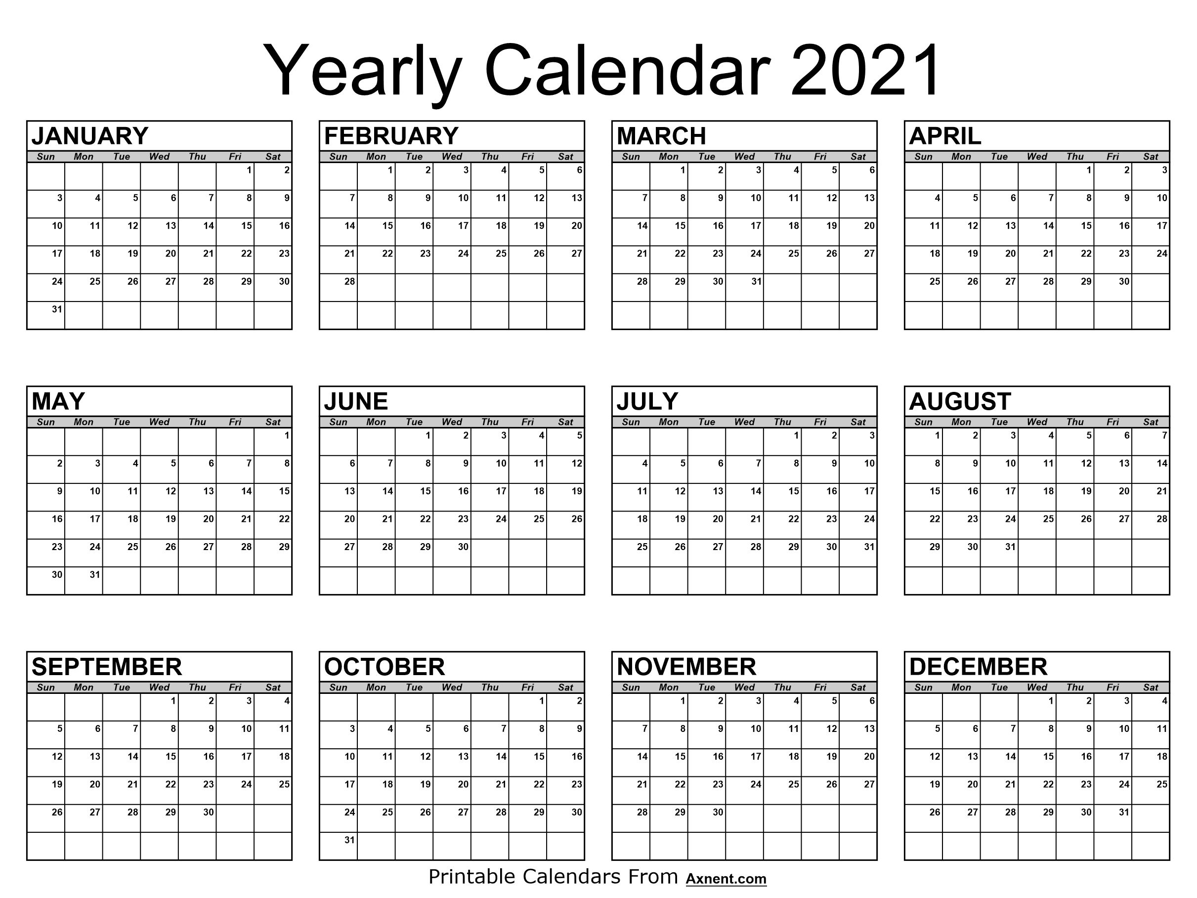 Free Printable Year 2021 Calendar Template Time