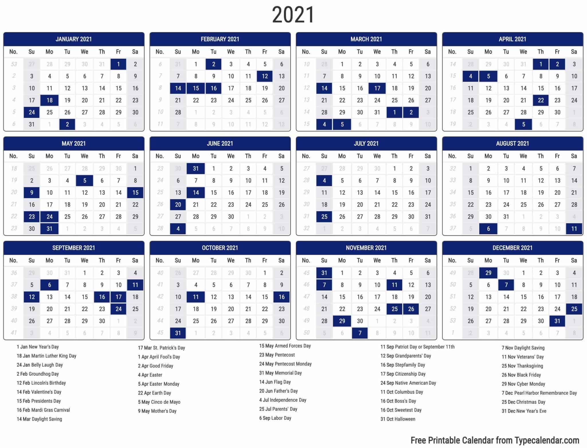 Free Printable Year 2021 Calendar Type Calendar