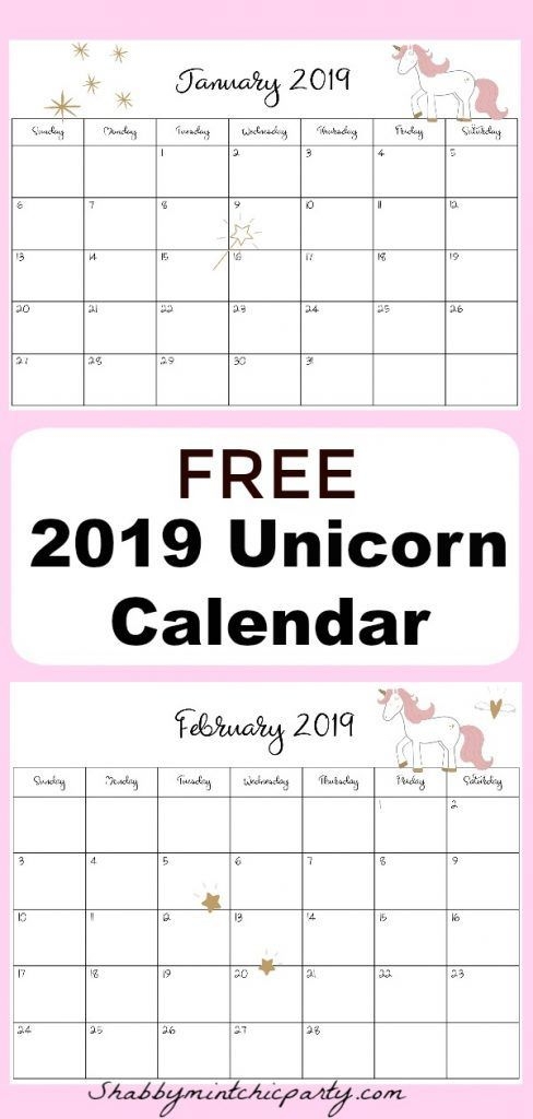 Free Unicorn Calendar Printable 2018 2019 (with Images