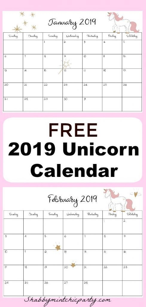 free unicorn calendar printable 2018 2019 (with images