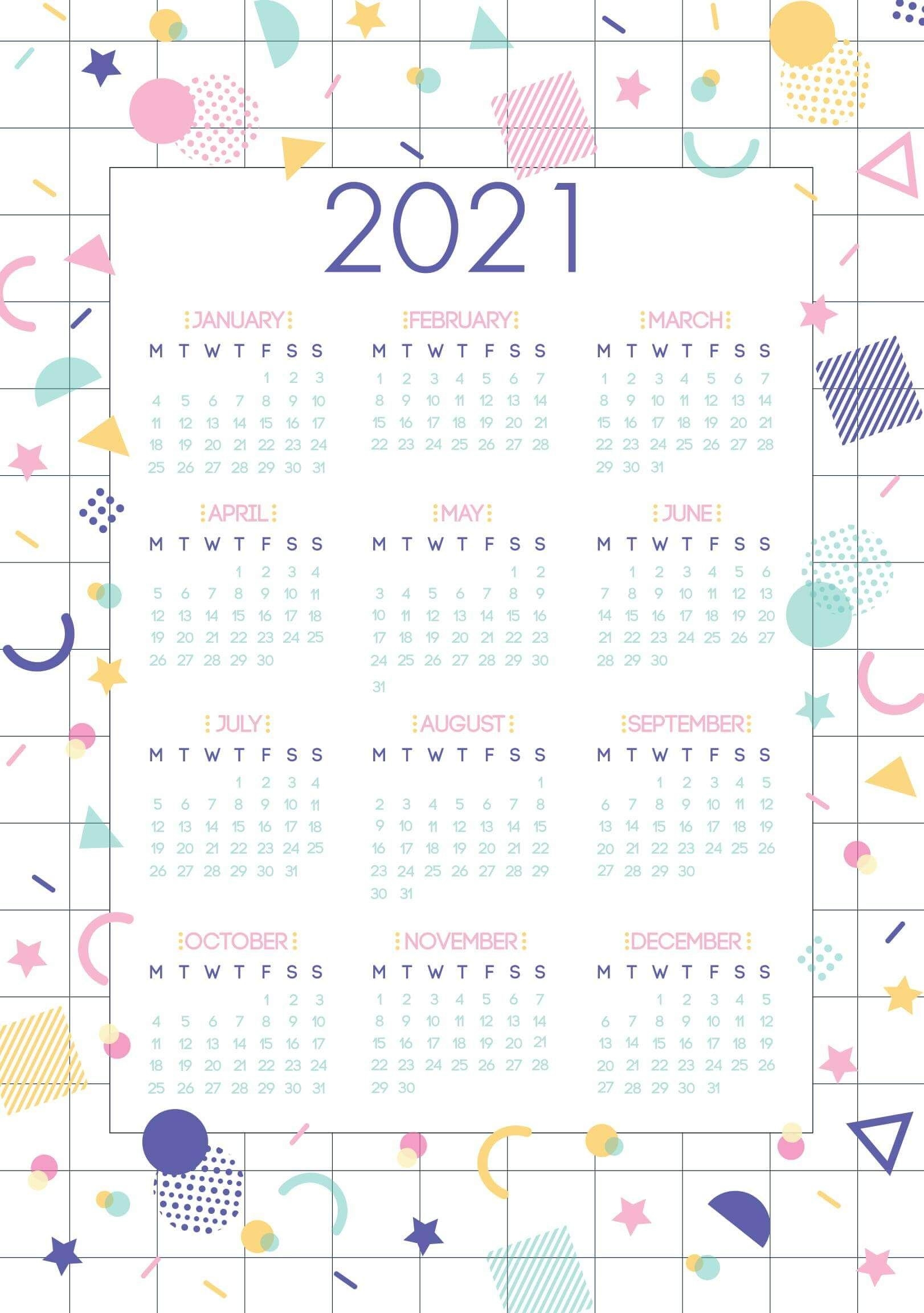 free yearly calendar with notes 2021 template one