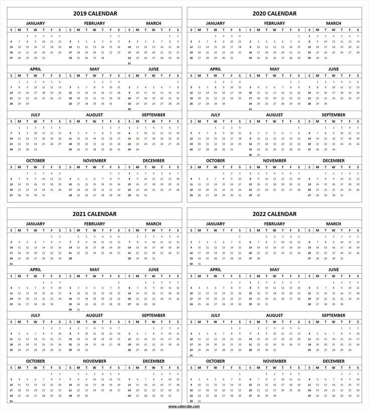 Get Free Blank Printable 2019 2020 2021 2022 Calendar