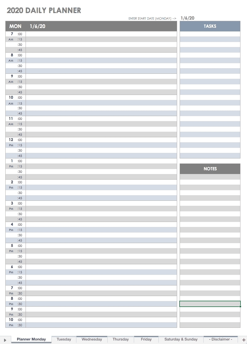 google day planner 15 minute increments example calendar