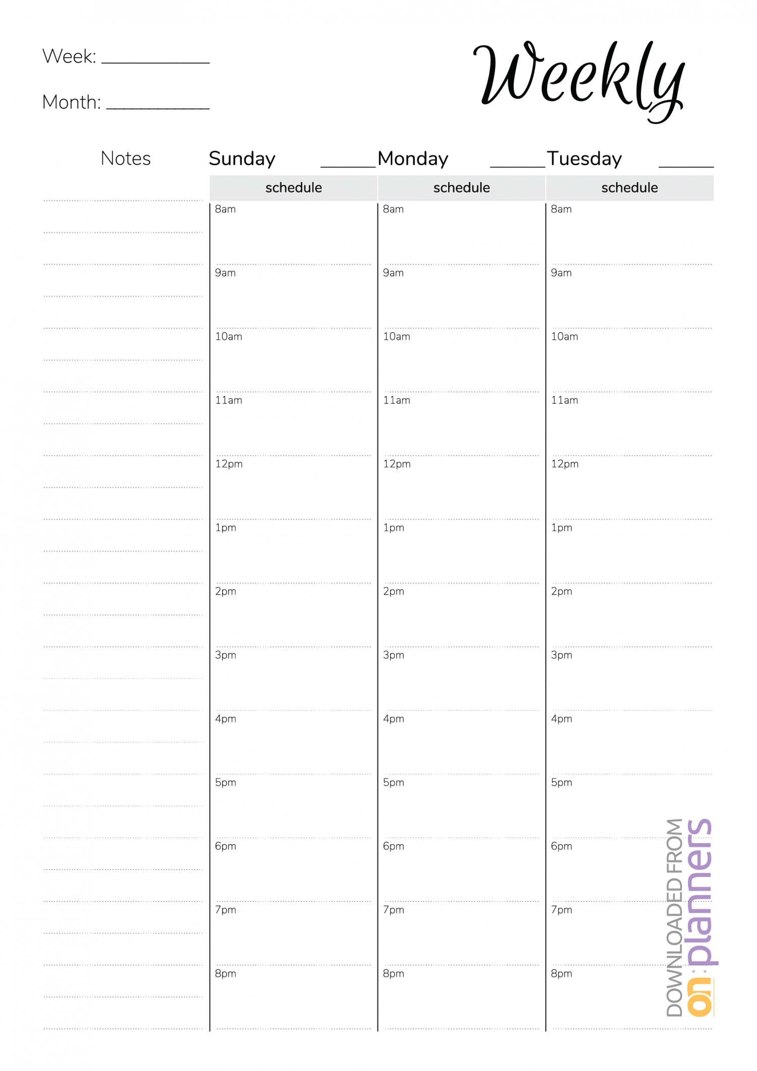 hourly weekly schedule pdf | calendar for planning