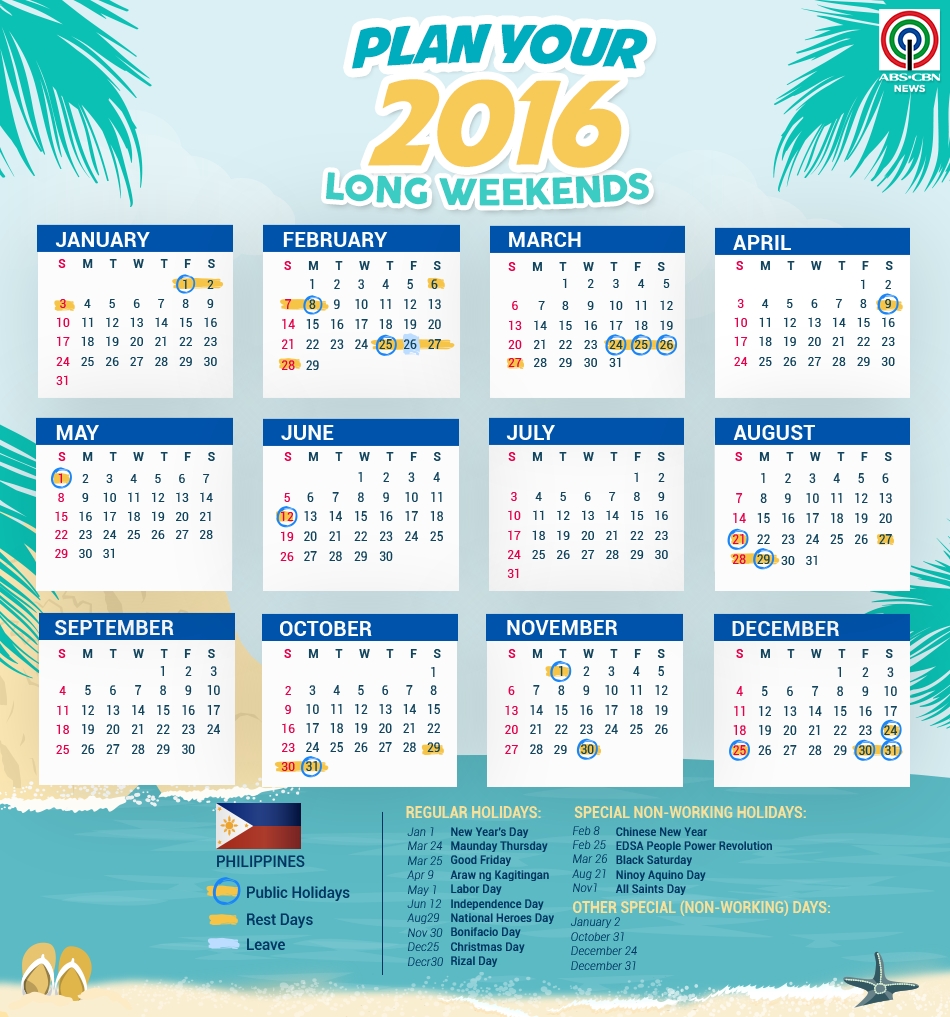 infographic: official list of 2016 philippine holidays