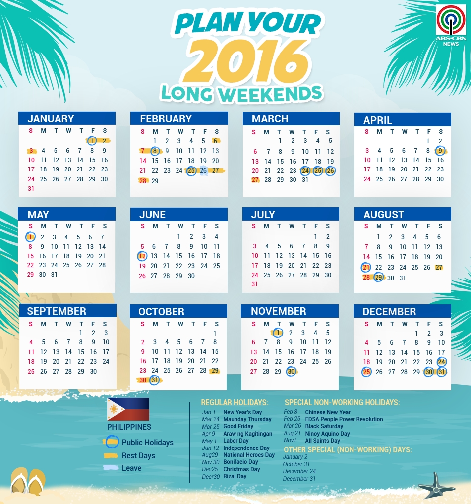 Infographic: Official List Of 2016 Philippine Holidays