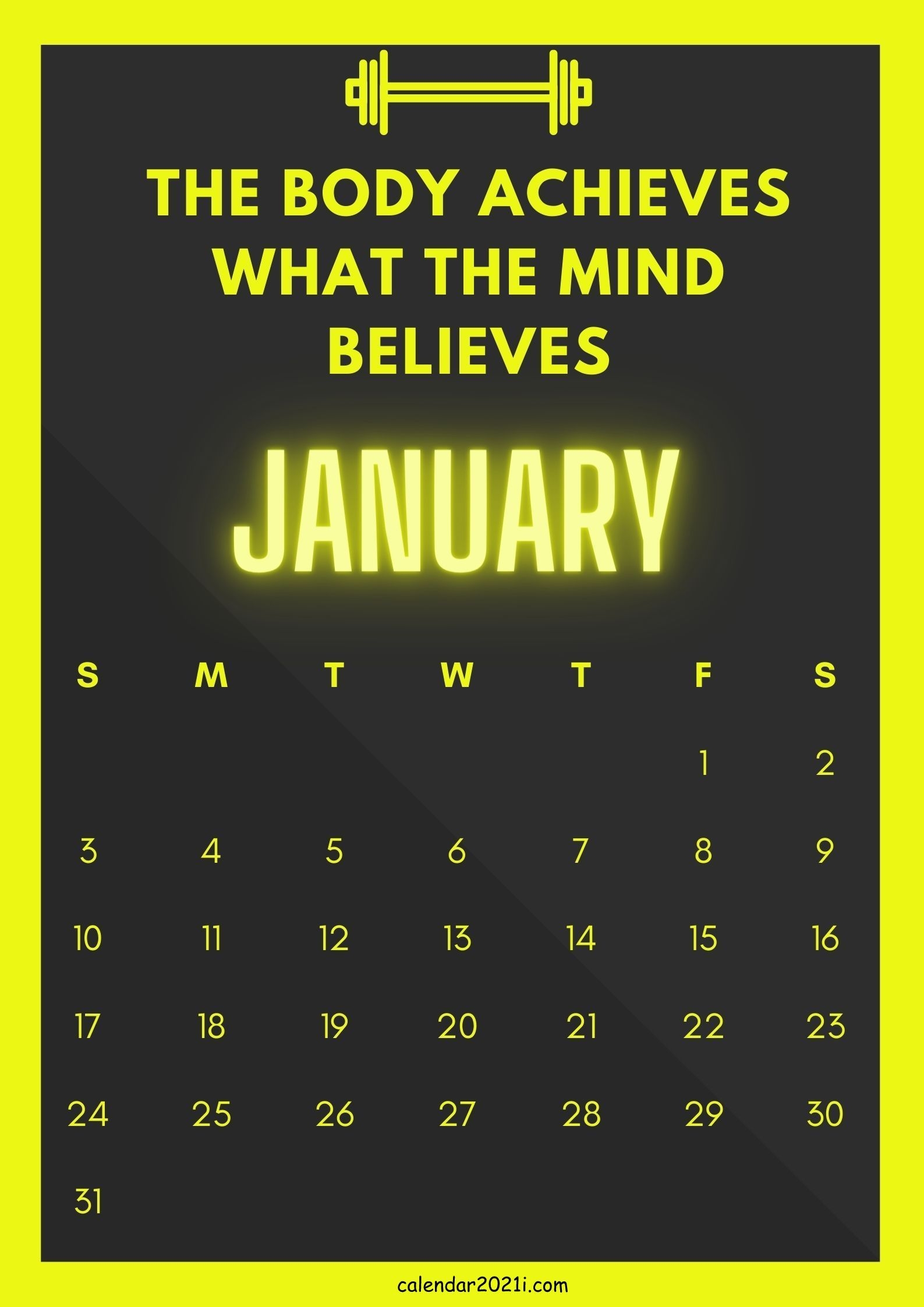 Inspirational January 2021 Calendar With Quotes Free