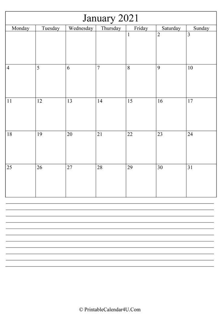 January 2021 Calendar With Notes | Printable Calendar