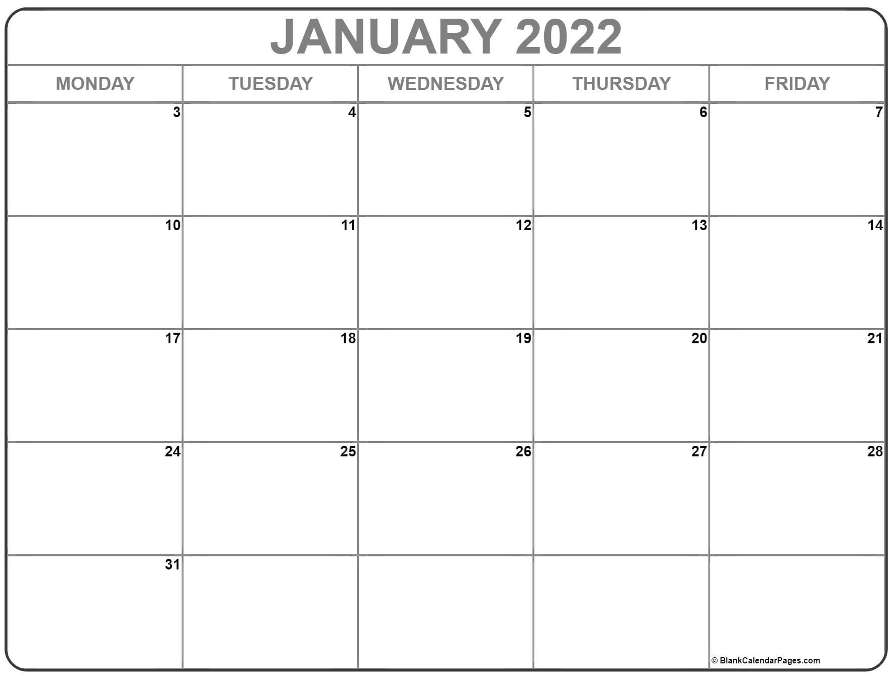 january 2022 monday calendar | monday to sunday