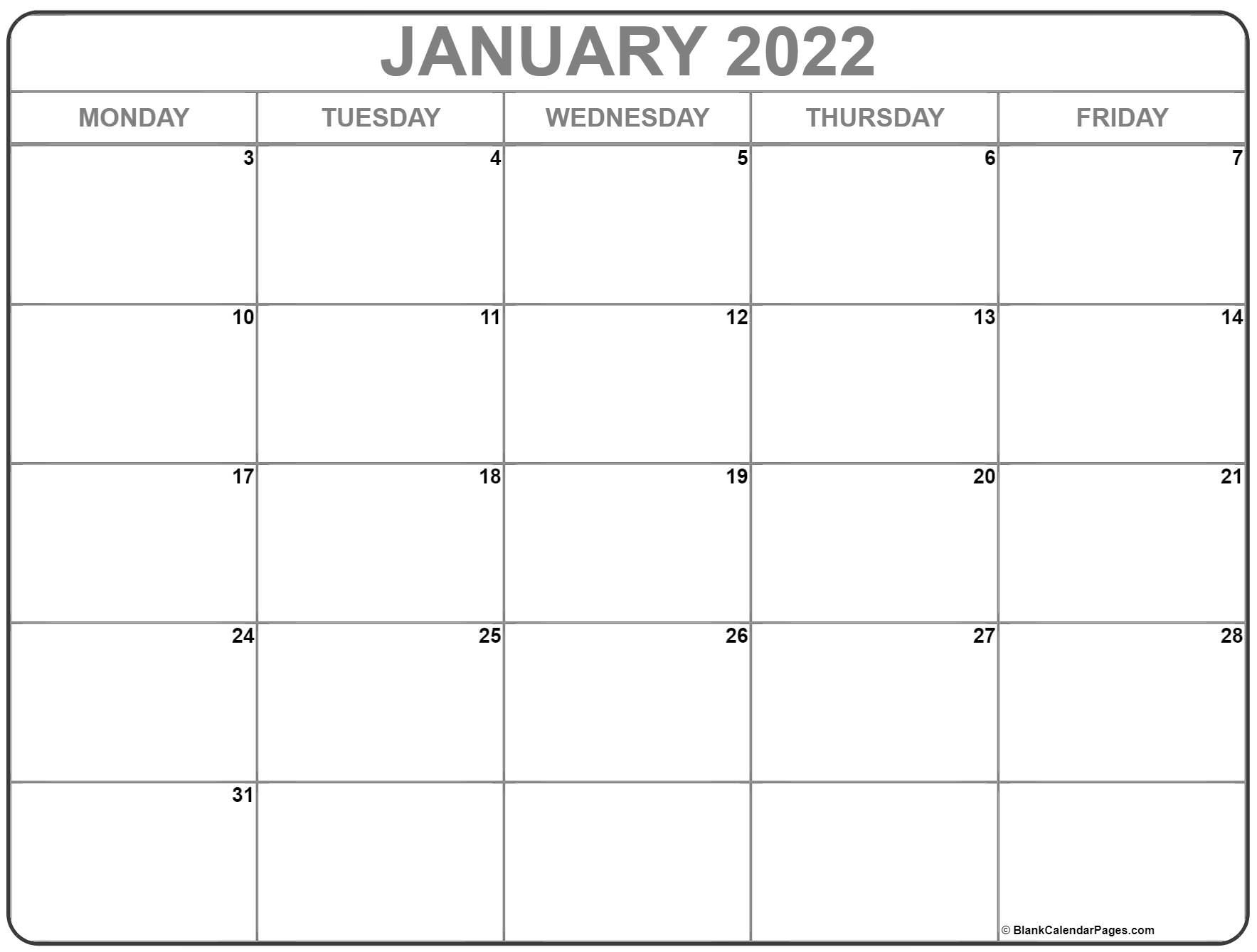 January 2022 Monday Calendar | Monday To Sunday