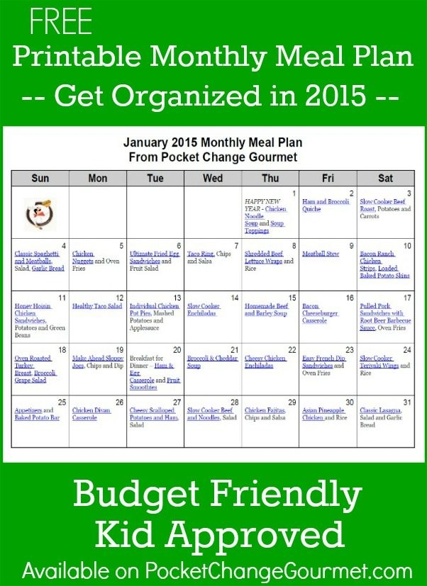 January Monthly Meal Plan: 2015 | Pocket Change Gourmet