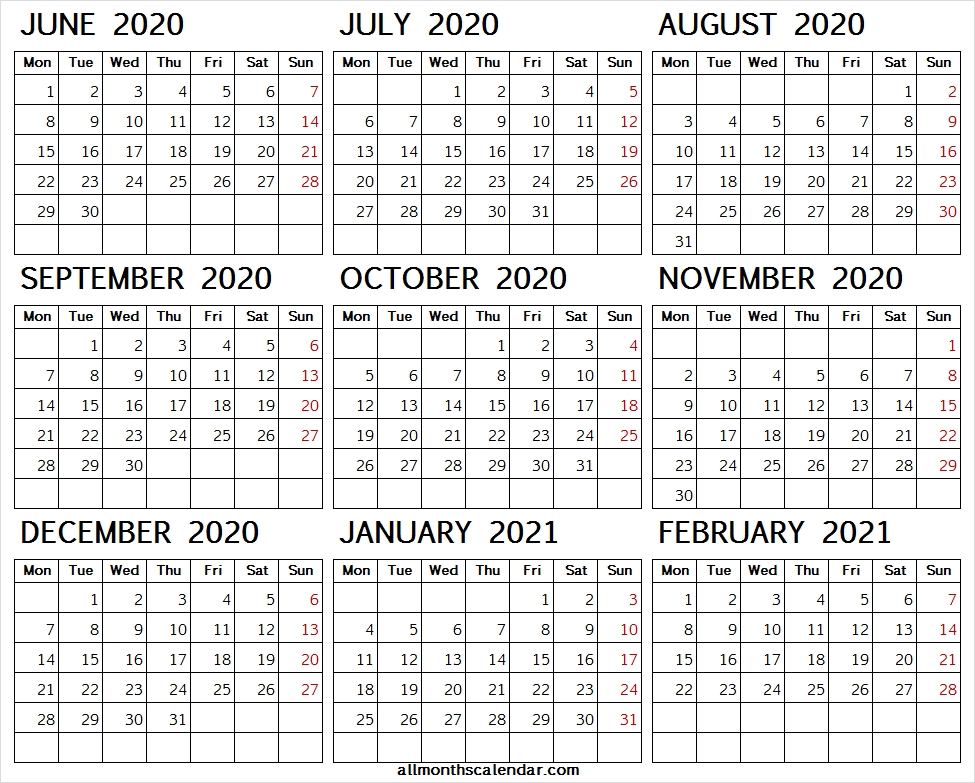 July 2020 To January 2021 Calendar Printablecalendarr