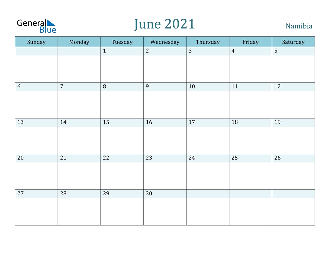 June 2021 Calendar Namibia