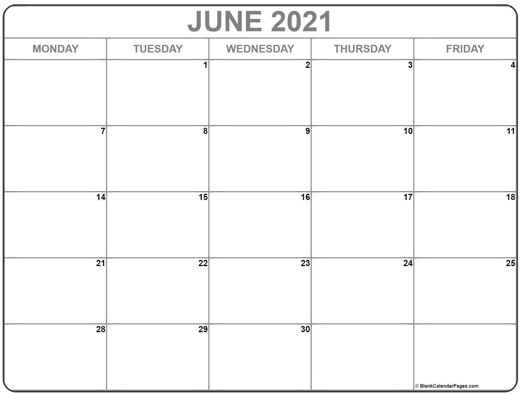 June 2021 Monday Calendar | Monday To Sunday