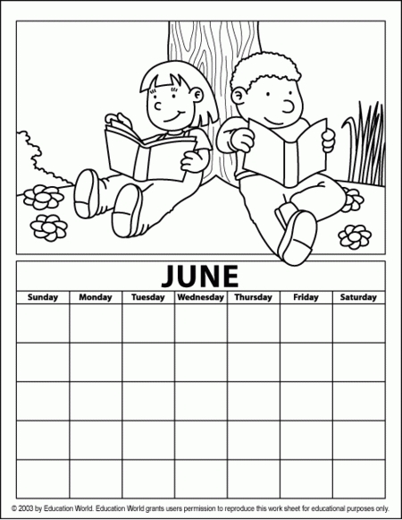 june coloring calendar | education world