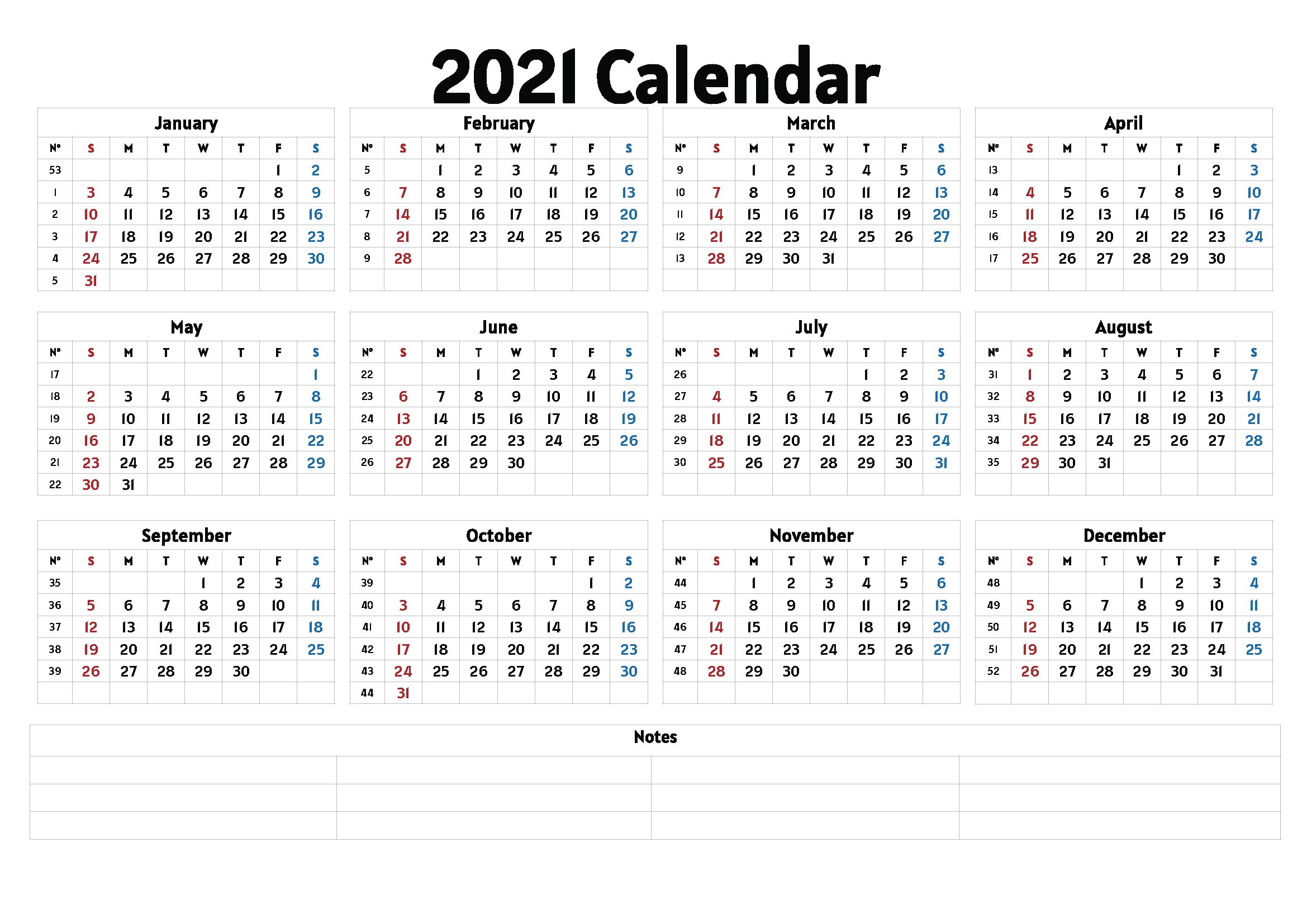 Large Print 12 Month Free Printable 2021 Calendar With