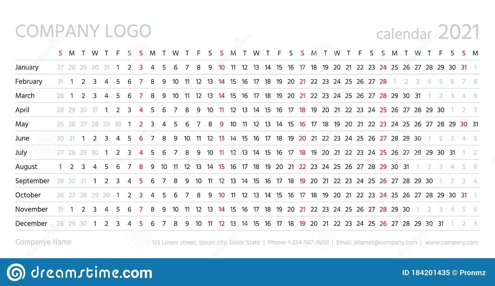 Linear Calendar 2021 | Calendar Page