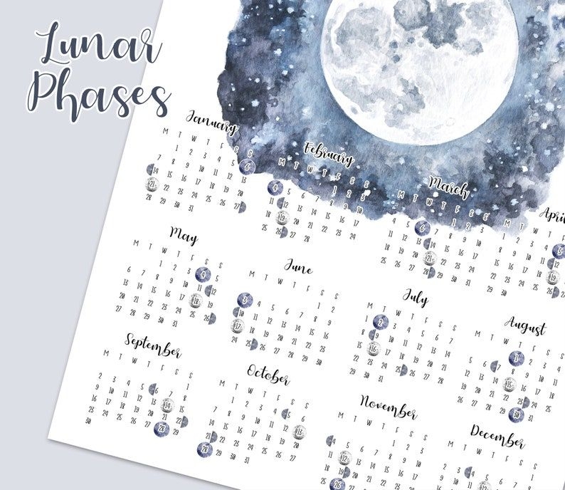 Lunar Calendar 2019 Printable Moon Phases Yearly Overview
