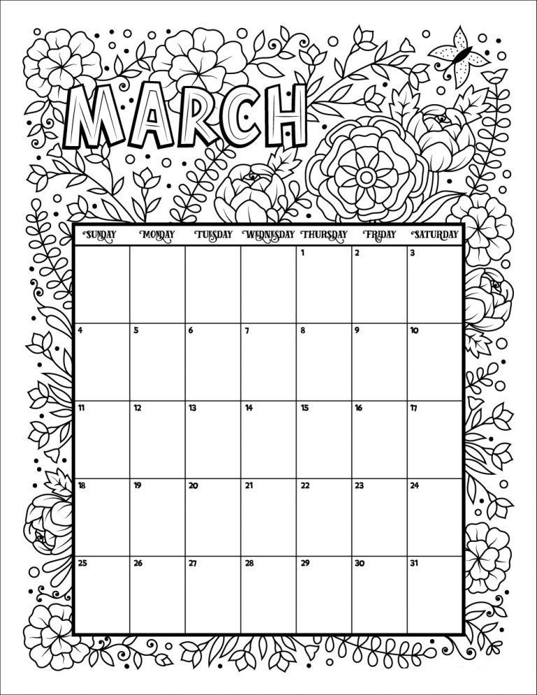 March Calendar 2021 Coloring Pages Coloring Pages