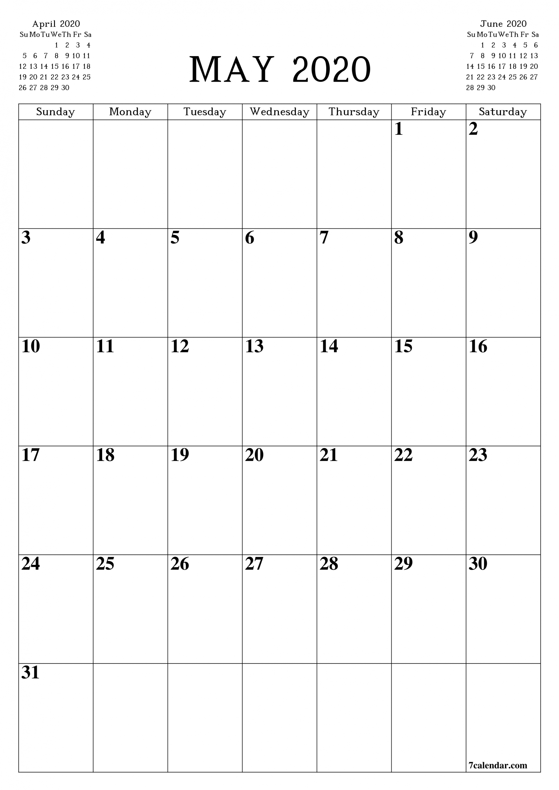 May 2020 Printable Monthly Calendar Portrait | Calendar
