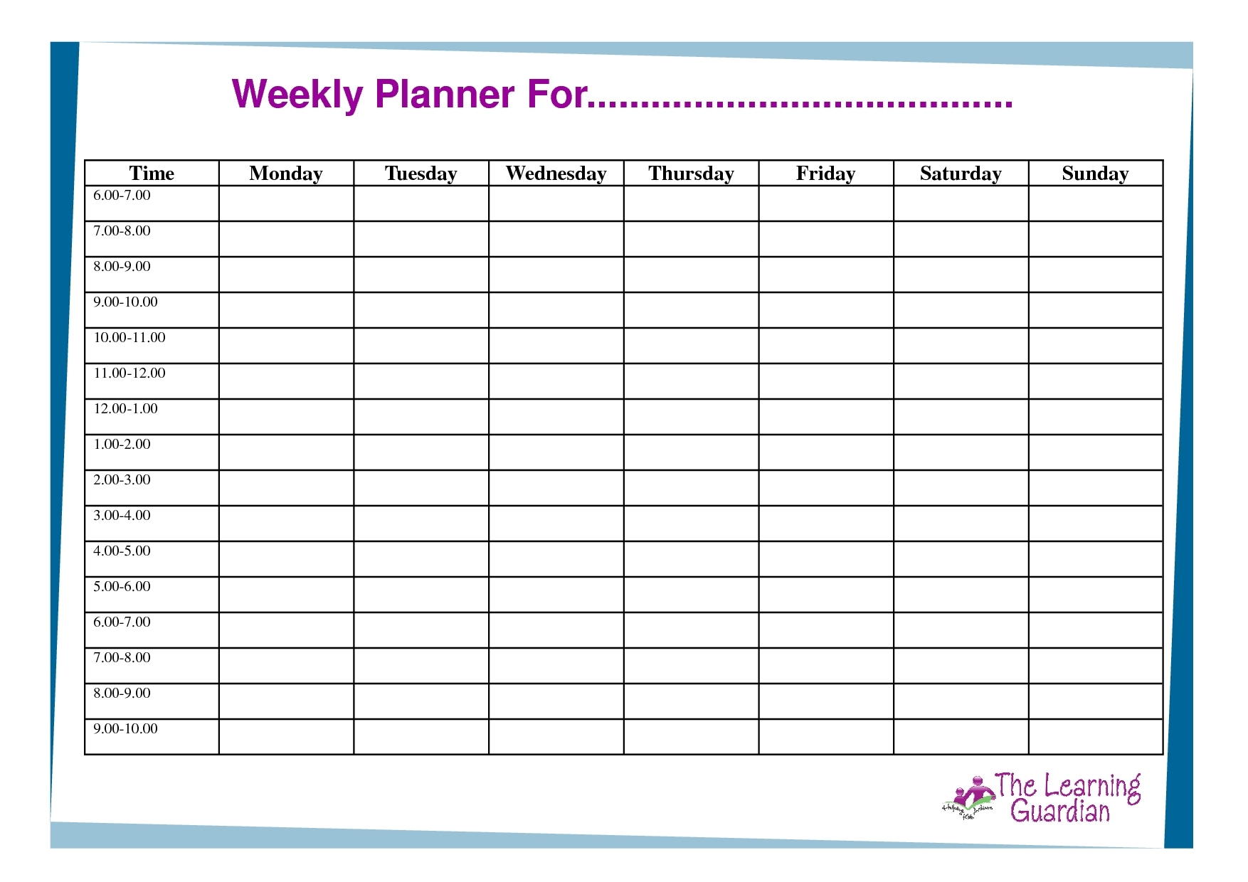 Monday Friday Blank Weekly Schedule | Calendar Template