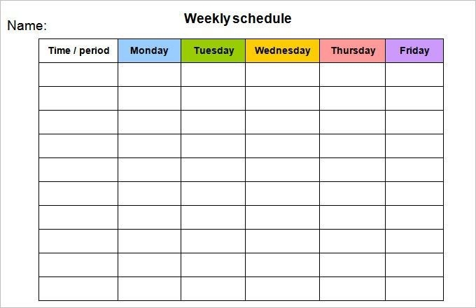 Monday Friday Schedule Template | Weekly Calendar Template