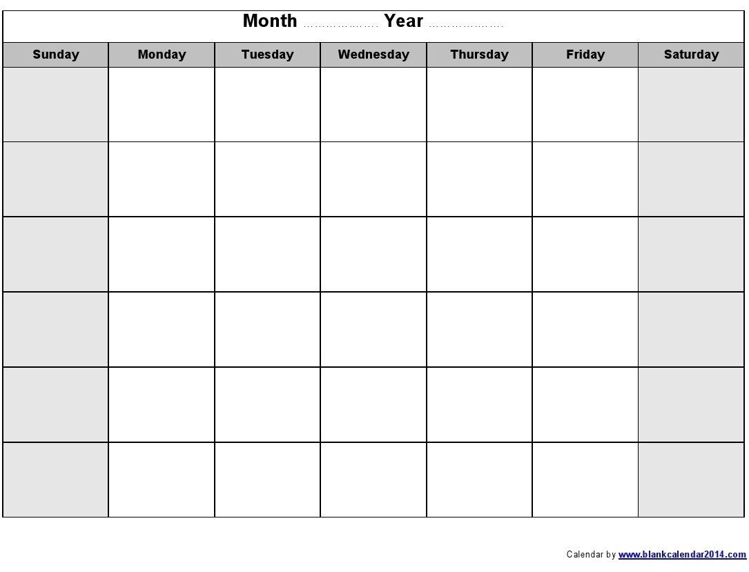 Monday Through Friday Blank Calendar Printable | Calendar