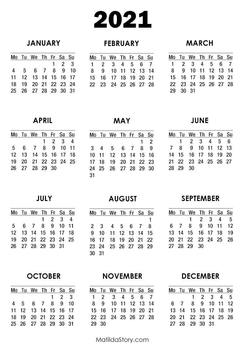 Monday Thru Friday Calendar 2021 | Example Calendar Printable