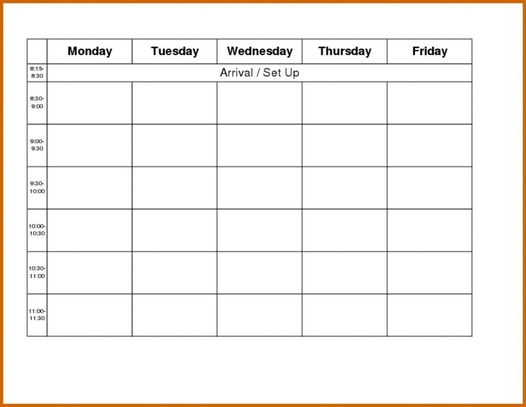 Monday To Friday Blank Calendar Template Template
