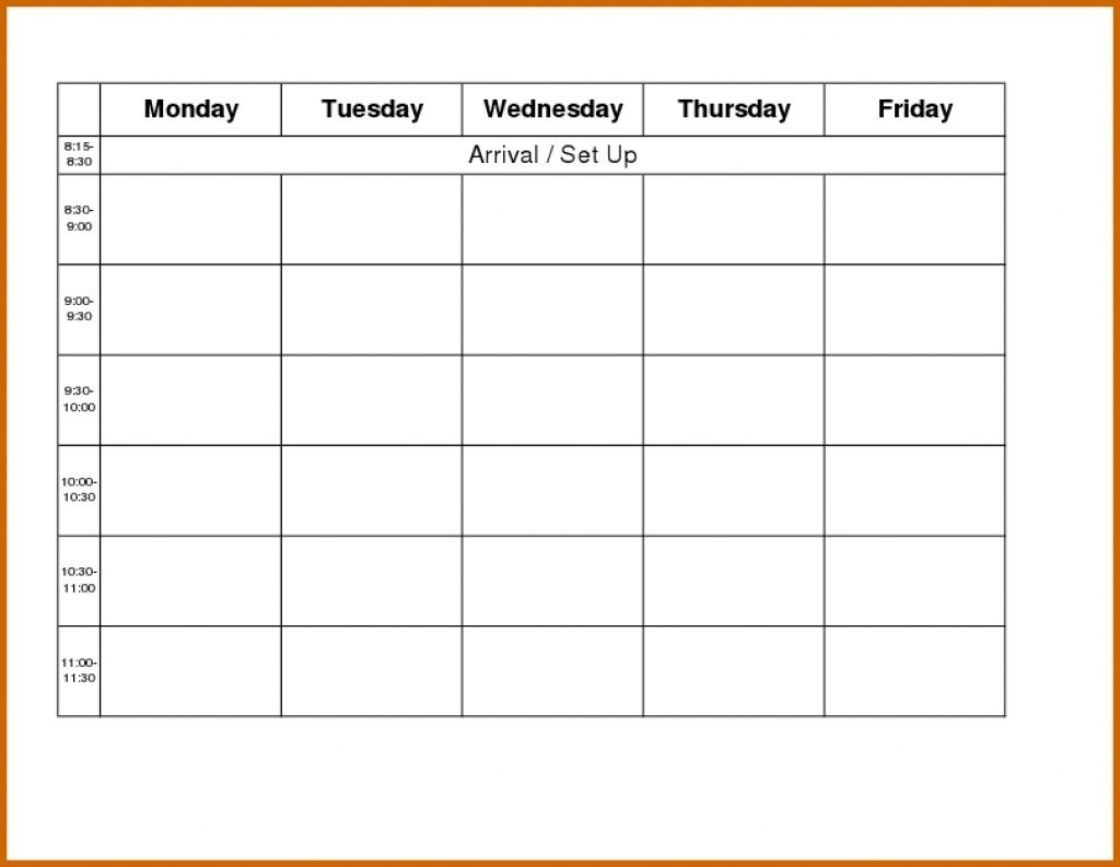 monday to friday blank calendar template template