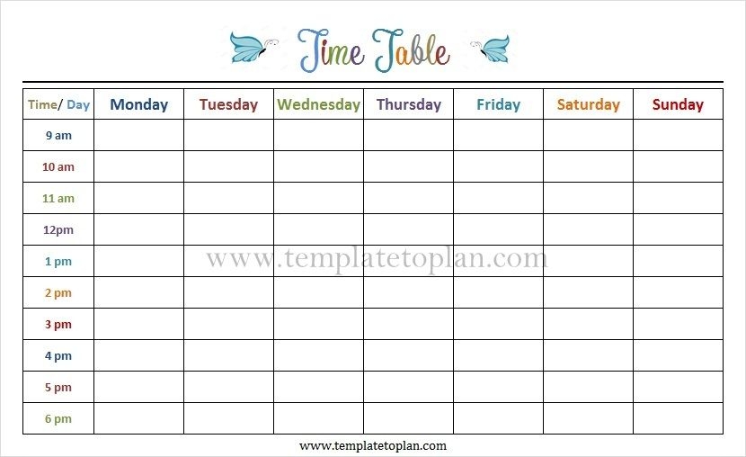 Monday To Friday Timetable Template Archives Template To